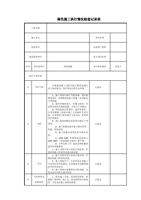 绿色施工执行情况检查记录表—铁塔组立