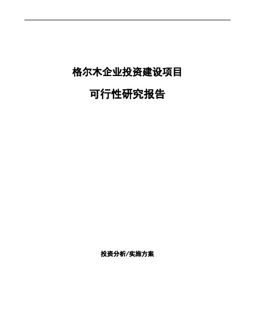 格尔木投资项目可行性研究报告