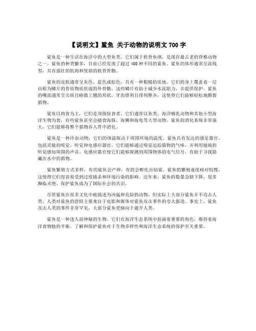 【说明文】鲨鱼 关于动物的说明文700字