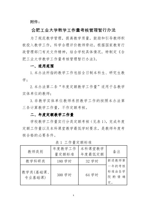 合肥工业大学教学工作量考核管理暂行办法