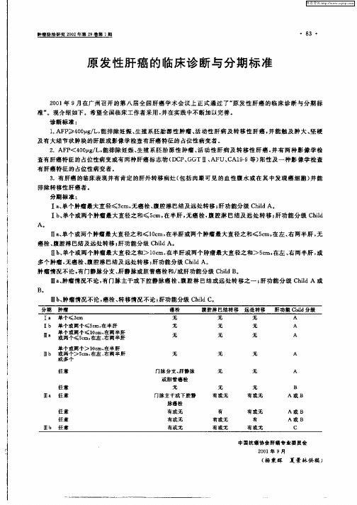 原发性肝癌的临床诊断与分期标准