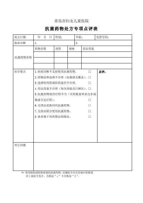 抗菌药物处方(医嘱)专项点评制度-附件1