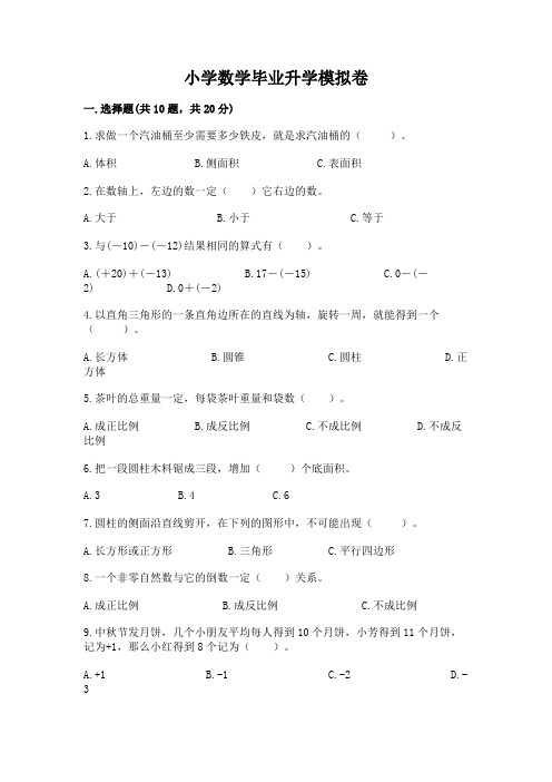 小学数学毕业升学模拟卷加答案(精练)