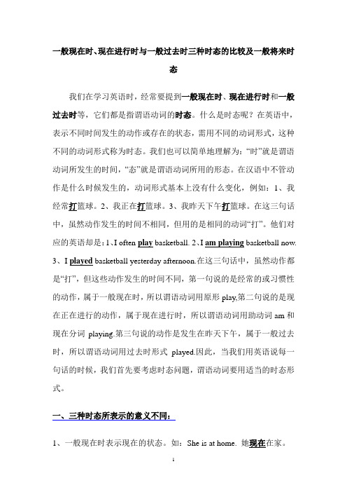 一般现在时、现在进行时、一般过去时及一般将来时四种时态语言点归纳总结