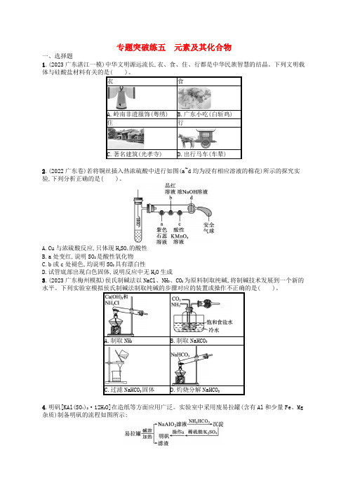 新高考新教材广西专版2024届高考化学二轮总复习专题突破练5元素及其化合物