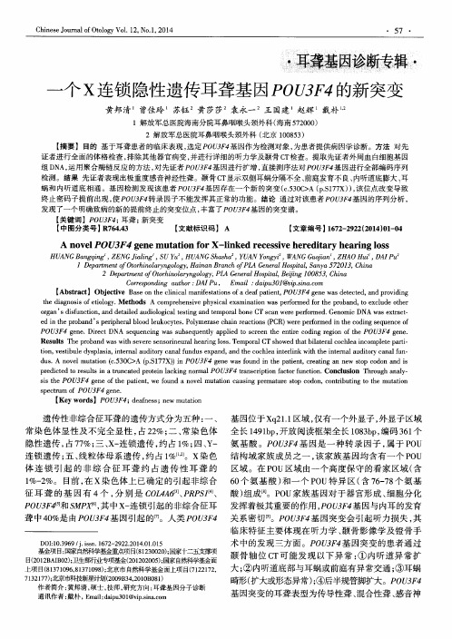 一个X连锁隐性遗传耳聋基因POU3F4的新突变