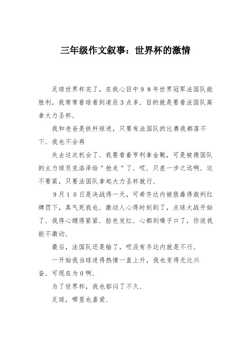 三年级作文叙事:世界杯的激情