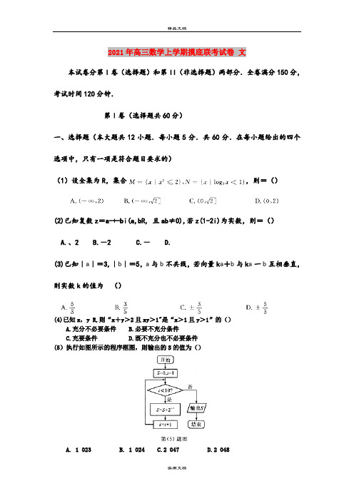 2021年高三数学上学期摸底联考试卷 文