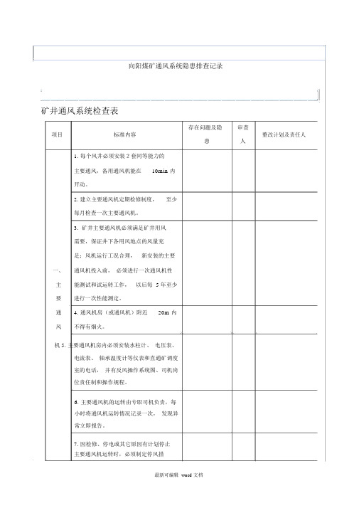 矿井通风系统审查表