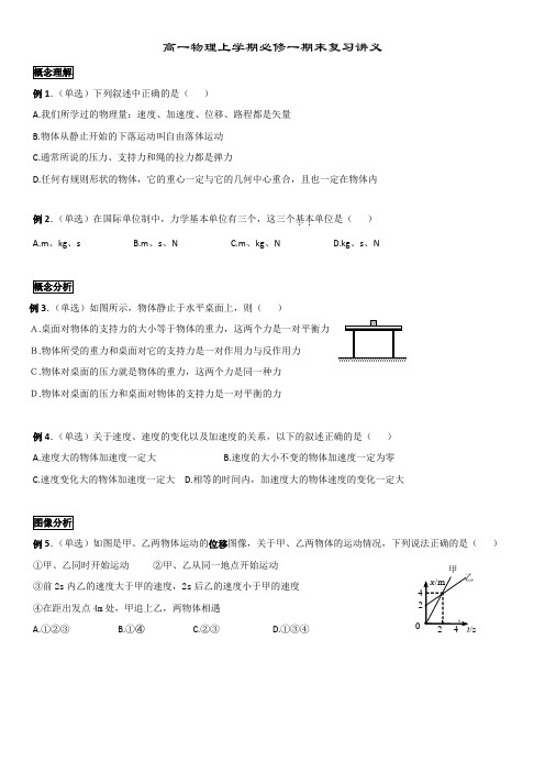 高一物理上学期必修一期末复习讲义20学生版