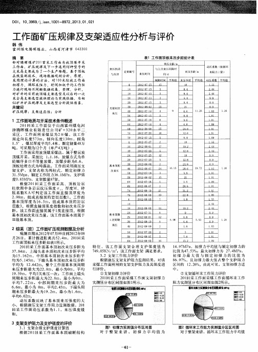 工作面矿压规律及支架适应性分析与评价