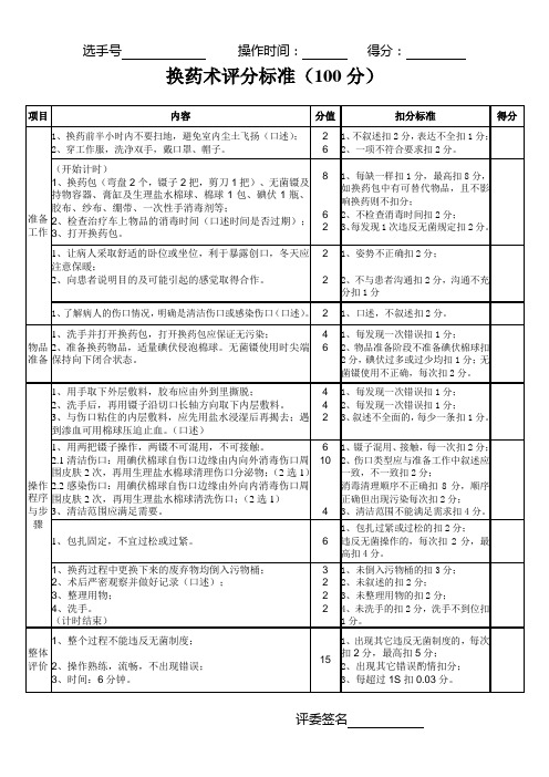 换药术评分标准