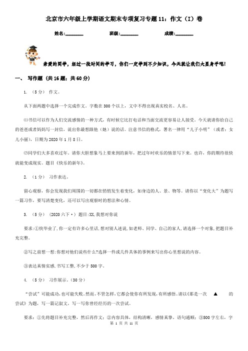 北京市六年级上学期语文期末专项复习专题11：作文(I)卷