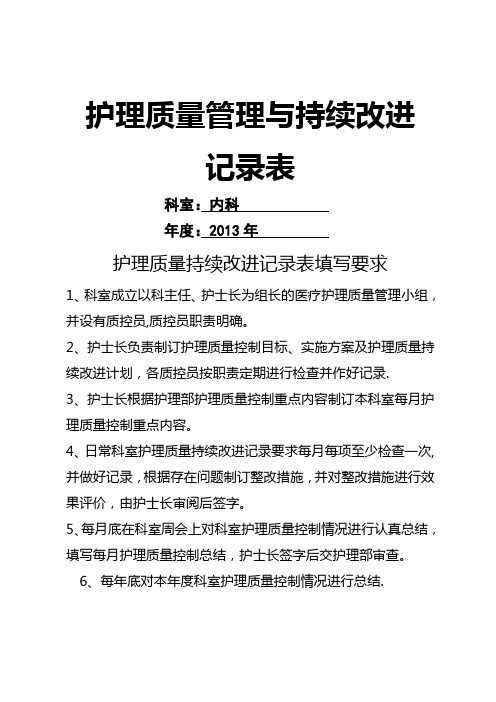 护理质量管理与持续改进记录表