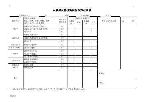 物业管理公司水泵房设备设施例行保养记录表