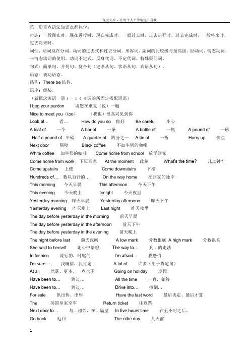 最全的新概念英语第一册语法汇总