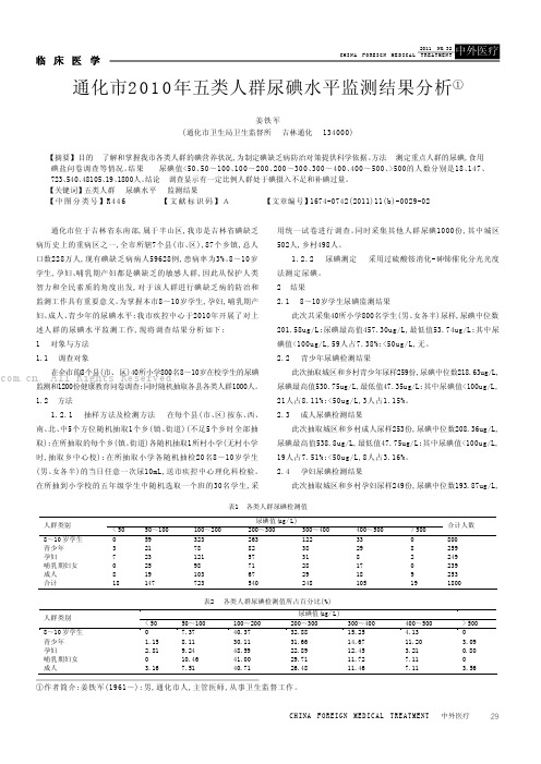 通化市2010 年五类人群尿碘水平监测结果分析