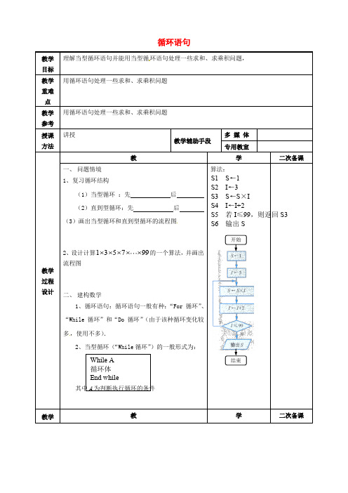 江苏省徐州市高中数学 1.3.2 循环语句教案1 苏教版必修3