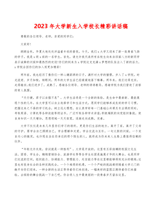 2023年大学新生入学校长精彩讲话稿