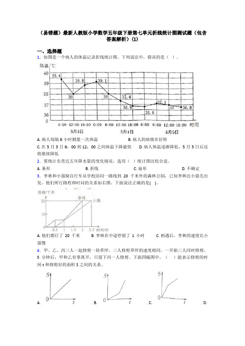 (易错题)最新人教版小学数学五年级下册第七单元折线统计图测试题(包含答案解析)(1)