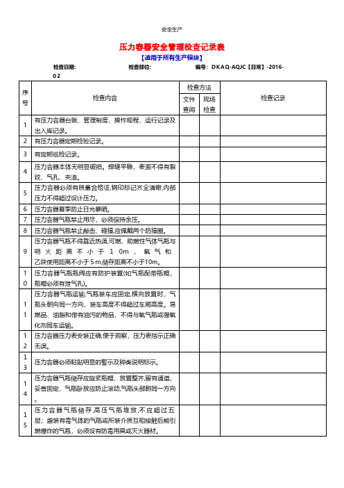 压力容器安全专项检查表安全生产规范化安全管理台账企业管理应急预案安全制度