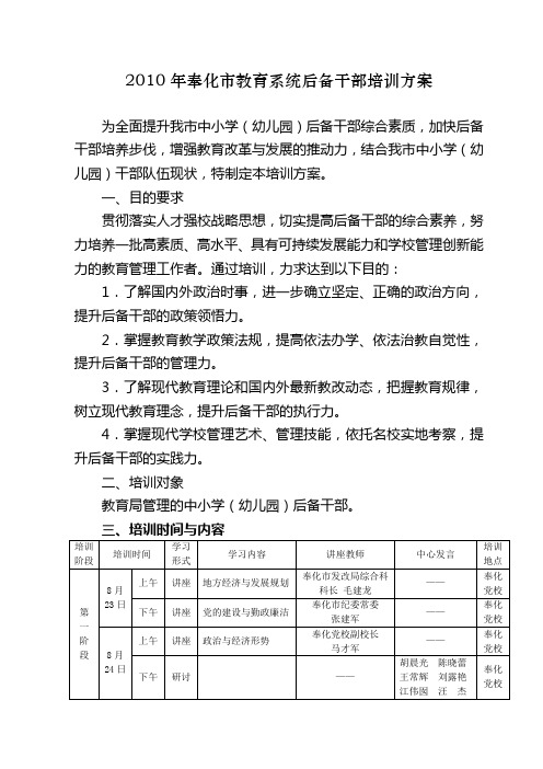 10年奉化市教育系统后备干部培训方案