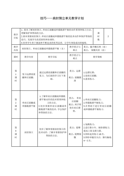 4水平四  技巧单元教学计划