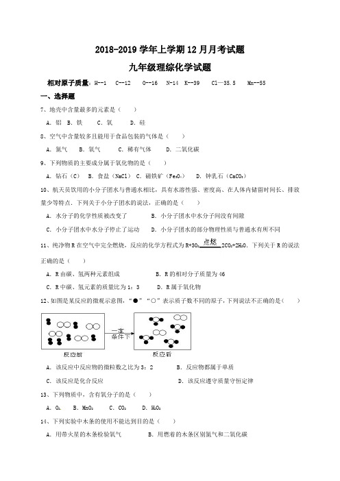 2018~2019学年九年级上册12月月考理科综合化学试题