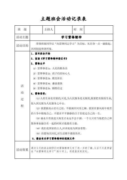 主题班会活动记录表