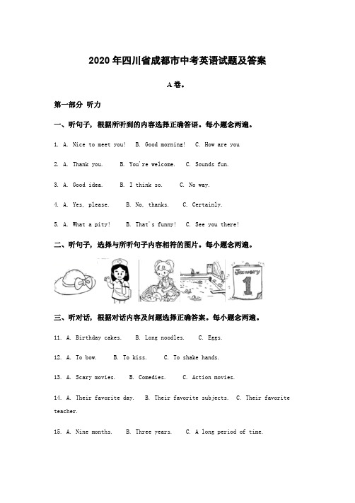 2020年四川省成都市中考英语试题及答案