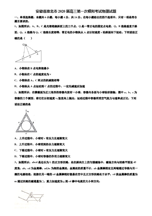 〖含高考模拟卷15套〗安徽省淮北市2020届高三第一次模拟考试物理试题含解析