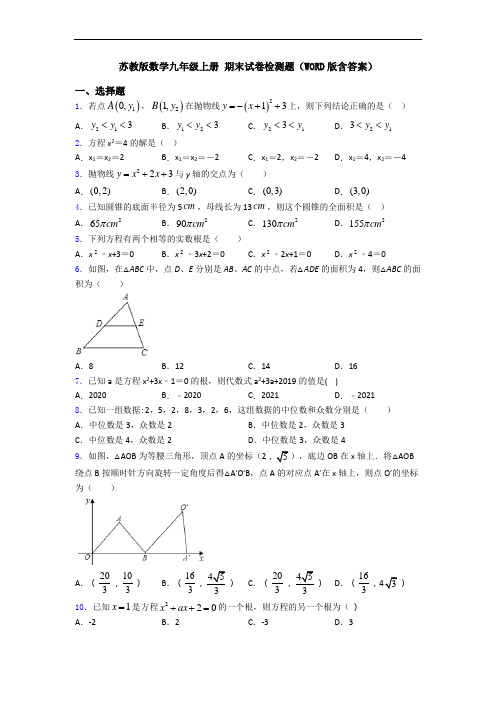 苏教版数学九年级上册 期末试卷检测题(WORD版含答案)