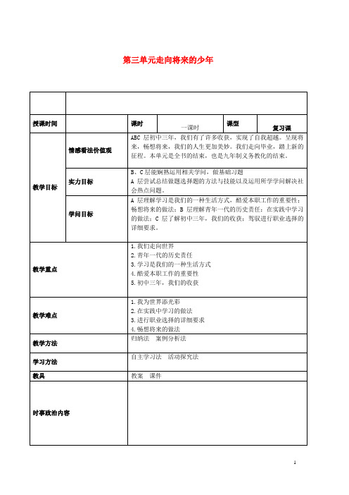 2024年中考道德与法治一轮复习九下第三单元走向未来的少年教案新人教版