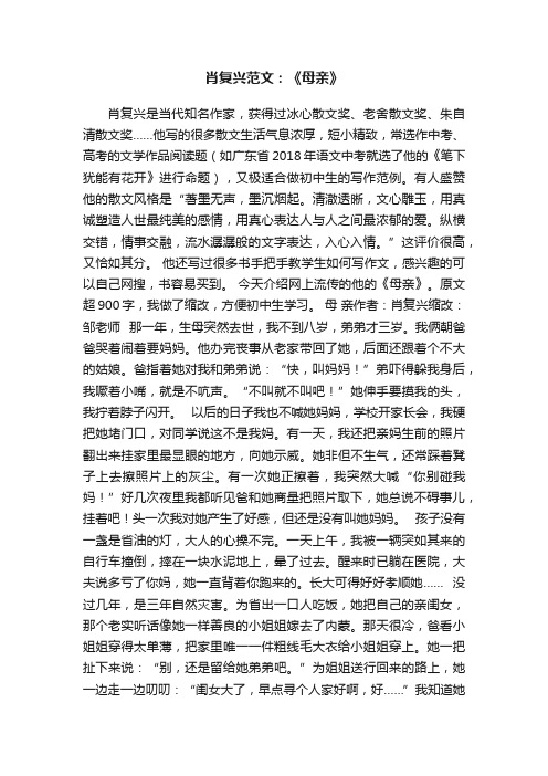 肖复兴范文：《母亲》