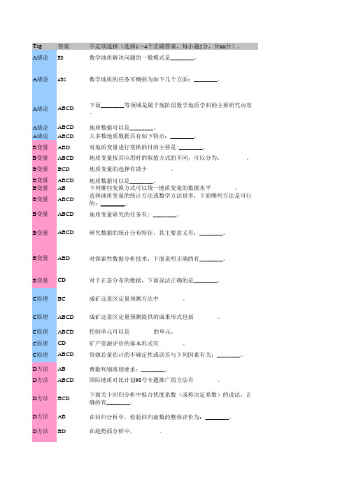 矿床统计预测试题库2013-客观题部分_汇总v2.0