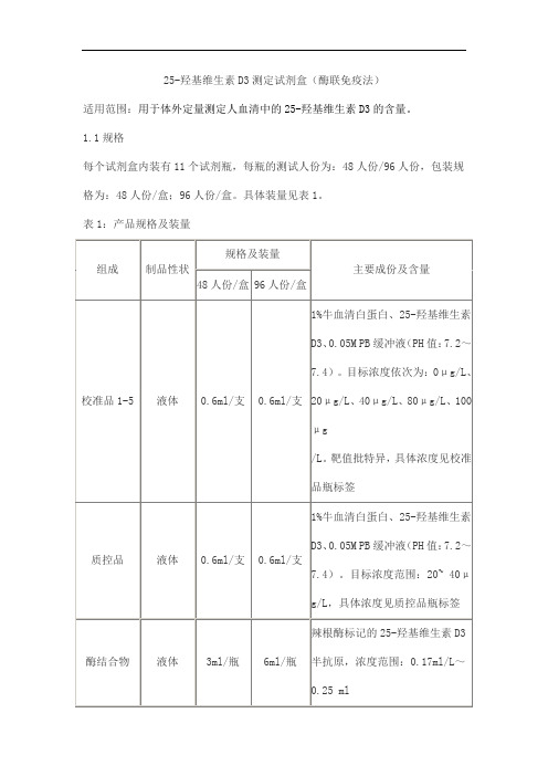 25-羟基维生素D3测定试剂盒(酶联免疫法)产品技术要求meikang