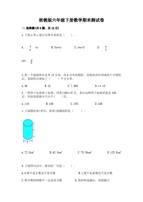 浙教版六年级下册数学期末测试卷精品(能力提升)