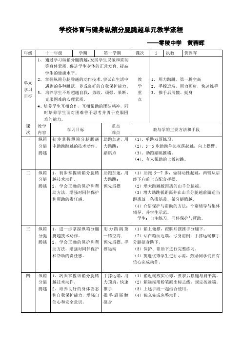 学校体育与健身纵箱分腿腾越单元教学流程