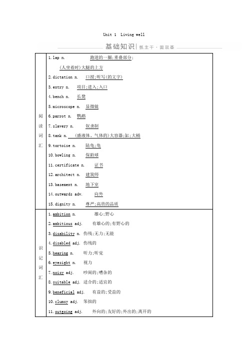 2019-2020学年人教版高三英语一轮复习知识整理 Unit 1 Living well