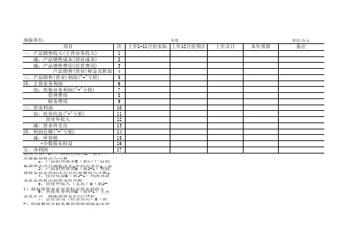 利润预算表