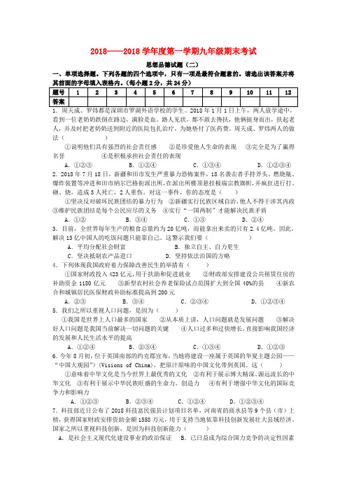 最新-2018学年度九年级政治第一学期期末考试(二)人教新课标版 精品