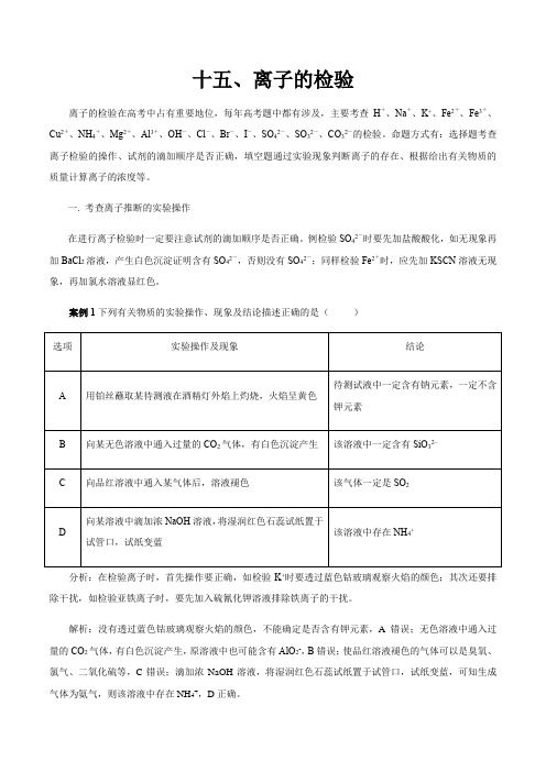 【推荐】专题15 高考试题中离子的检验(方法讲解)-2018高考化学解题方法技巧