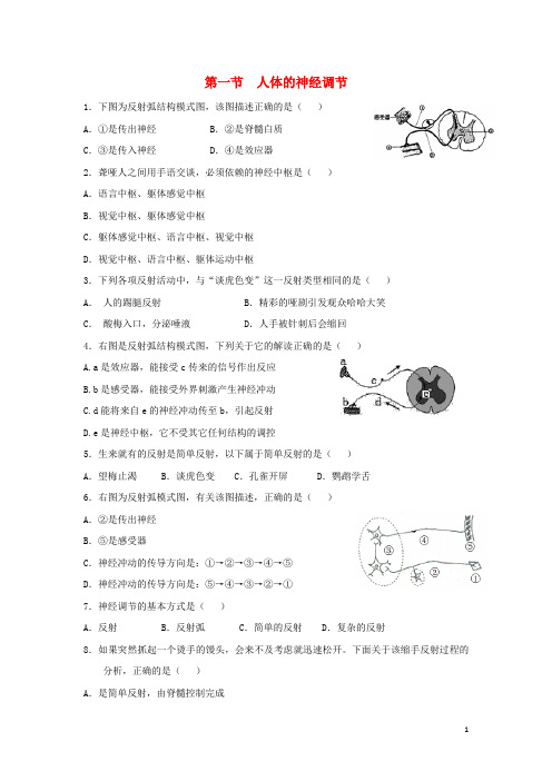 2019八年级生物上册 6.16.1《人体的神经调节》同步练习2 (新版)苏科版