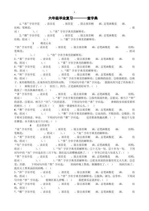 【专题复习】六年级语文生字查字典