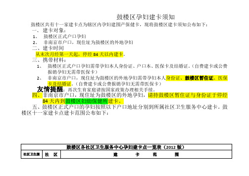 南京市鼓楼区孕妇建卡须知