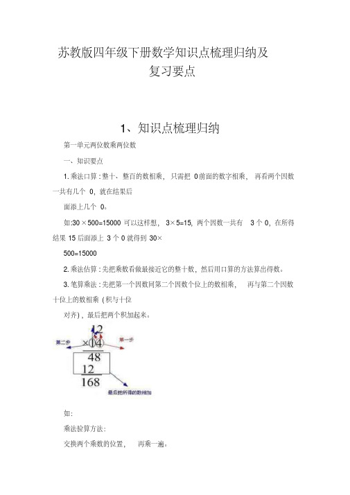 最新苏教版四年级下册数学知识点梳理归纳及复习要点