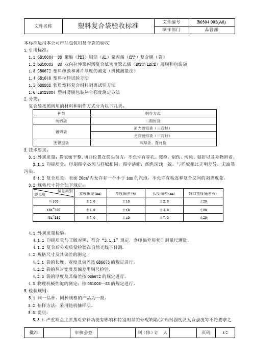 R0304-002(A0)塑料复合袋验收标准