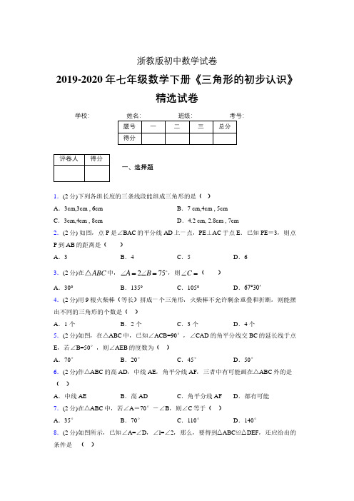 最新浙教版初中数学七年级下册《三角形的初步认识》专项测试 (含答案) (226)