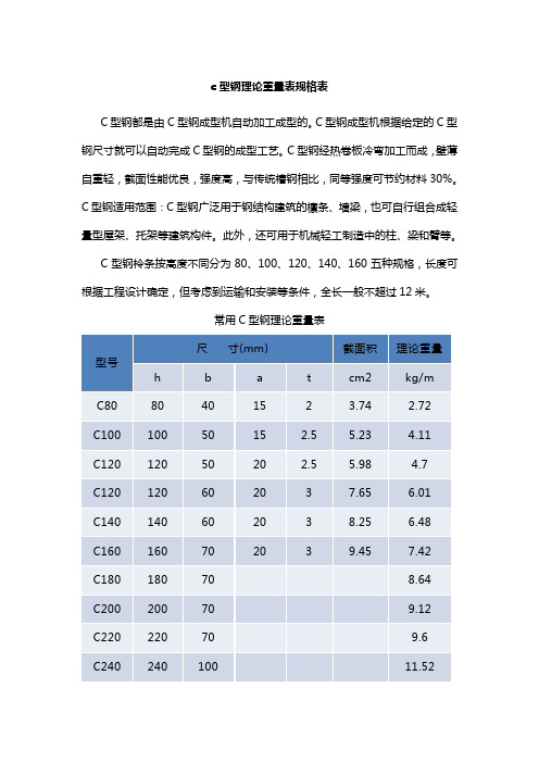 c型钢理论重量表规格表