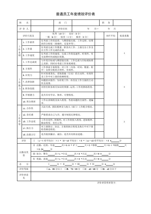 年终考核表_公司年终考核表模板